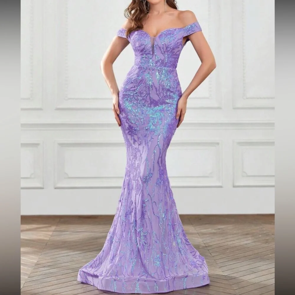 Luxe lace up back mermaid hem party formal sequins dress_6